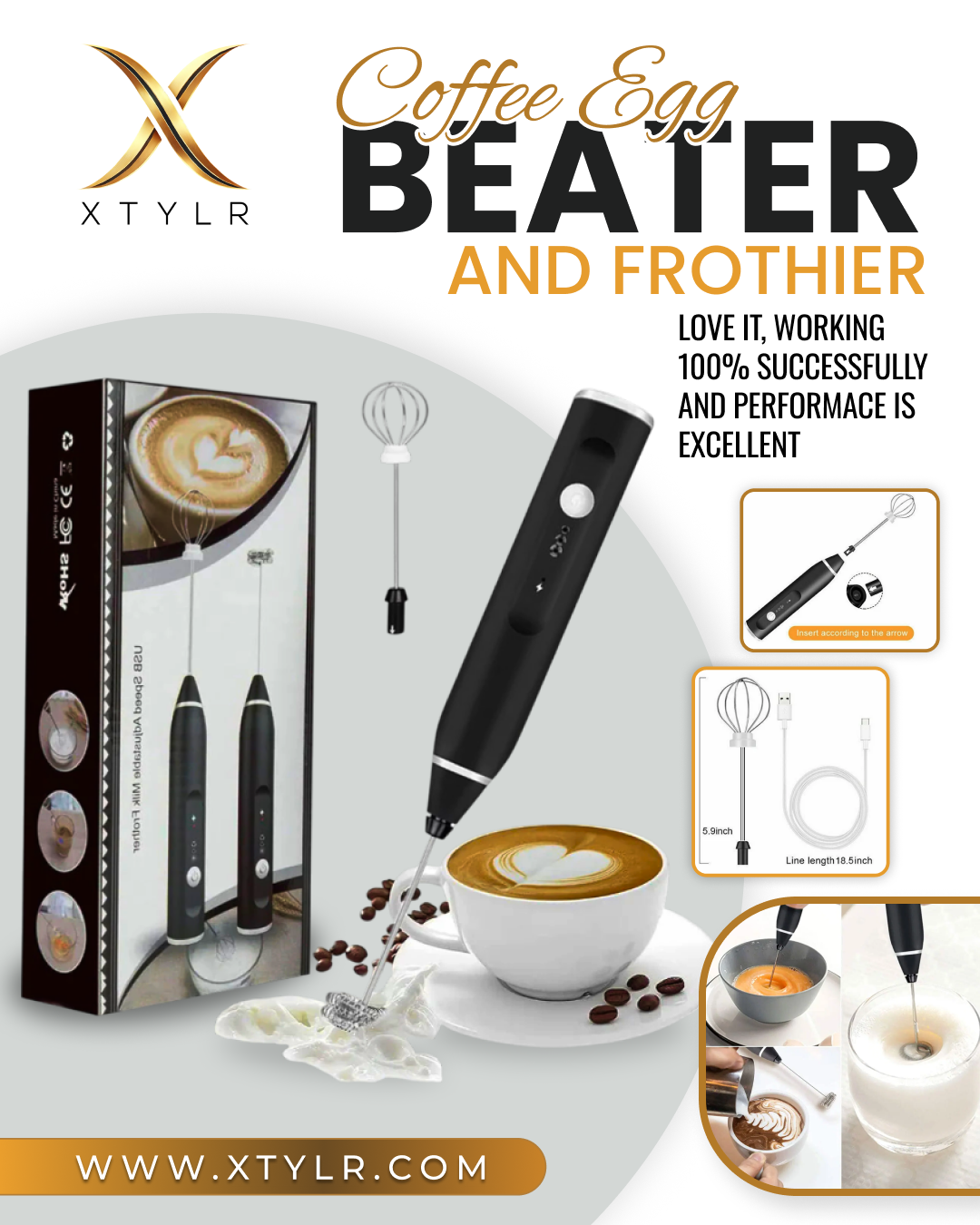 2-in-1 USB Rechargeable Electric Coffee Frother & Milk Beater