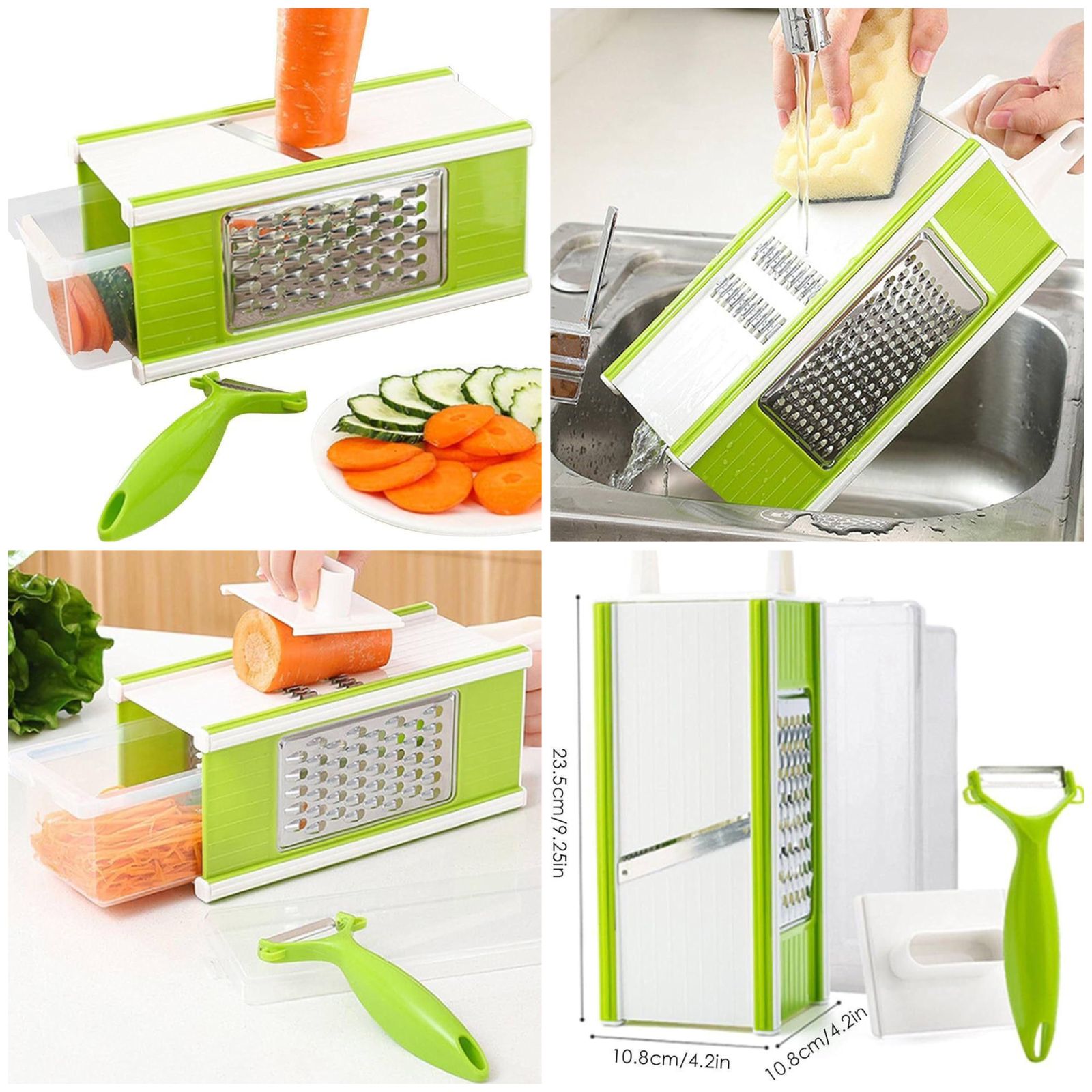 4-in-1 Foldable Stainless Steel Grater & Slicer – Multi-Sided Cheese, Vegetable & Ginger Grater