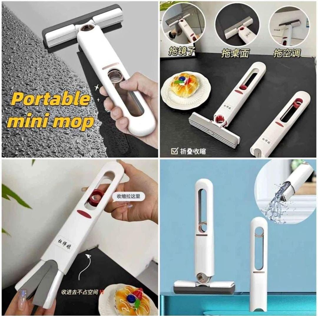 Portable Mini Squeeze Mop – Foldable Push-Pull Cleaning Mop for Windows, Kitchen and Narrow Spaces