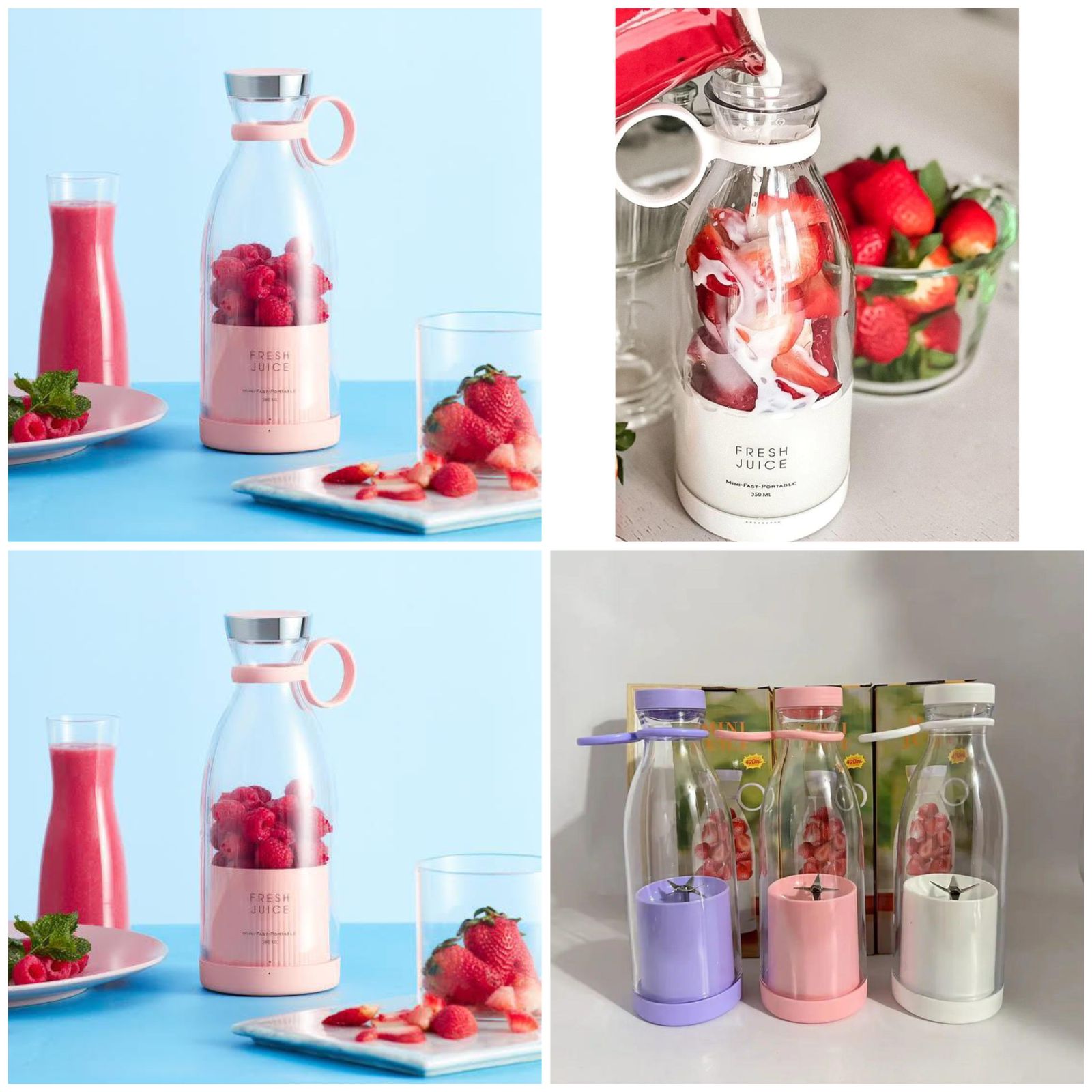 Mini Portable USB Juicer Blender – 420ML Rechargeable Smoothie Maker with 4 Stainless Steel Blades
