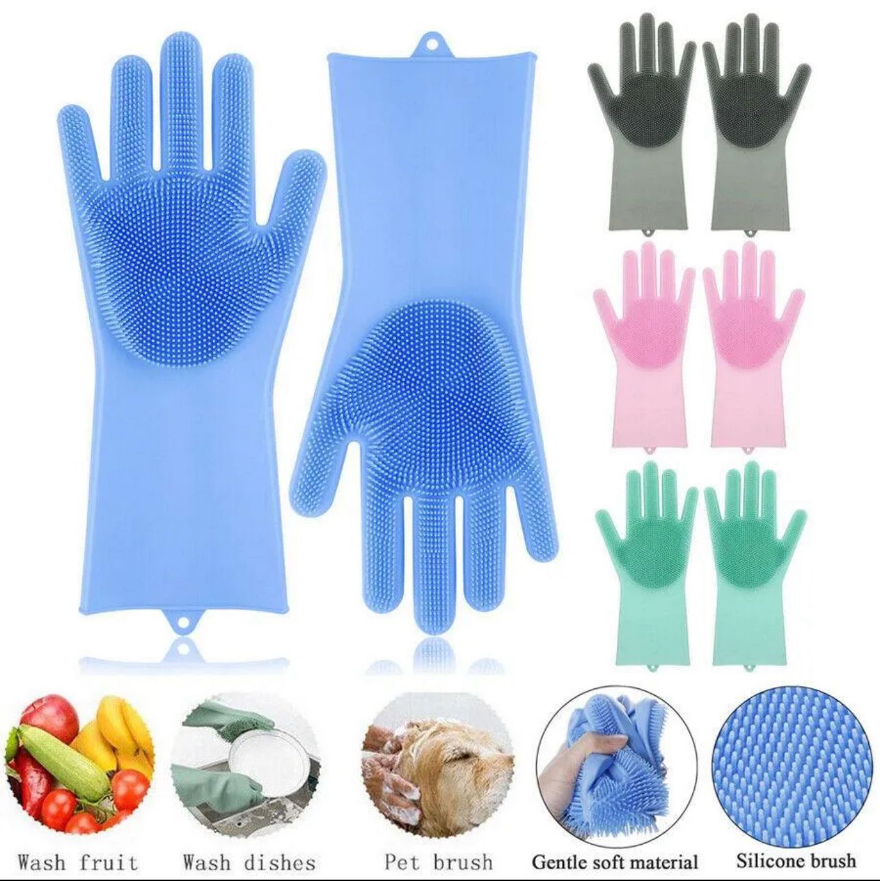 Magic Silicone Dishwashing Gloves with Built-in Scrubber – Reusable Cleaning Gloves for Kitchen and Bathroom (1 Pair)