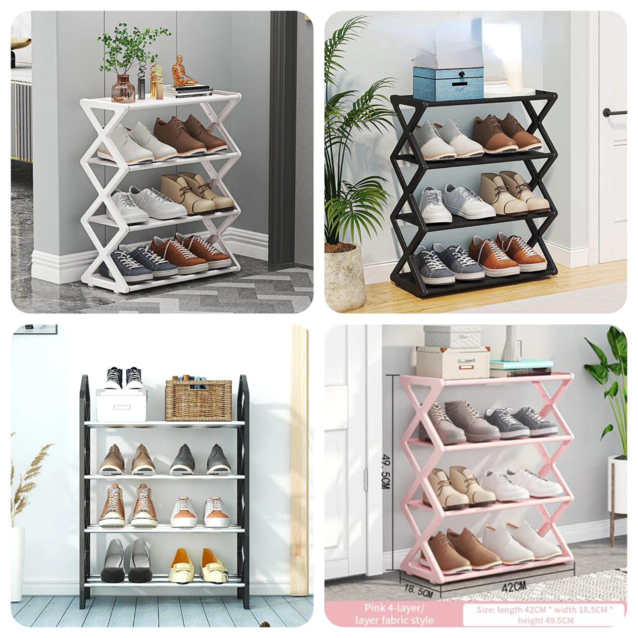 4-Layer X-Shape Foldable Shoe Rack – Space-Saving Home Shoe Organizer Stand