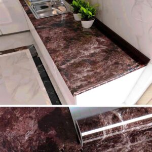 High Gloss Brown Marble Self-Adhesive Furniture Film (60×200cm) – Waterproof DIY Wallpaper for Tables, Cabinets & Fridge