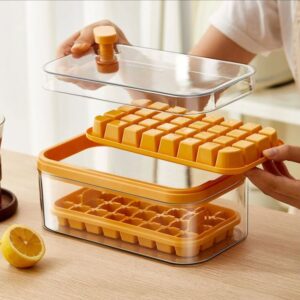 One-Button Press Ice Cube Tray with Storage Box & Lid – Easy Release, BPA-Free