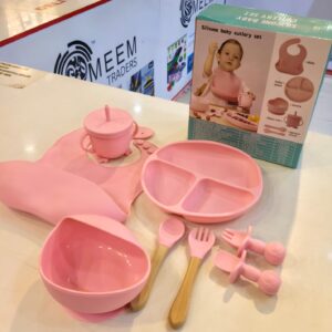 Food-Grade Silicone Baby Tableware Set – Bowls, Fork, Spoon, Bib & Partition Plate for Safe & Fun Mealtime