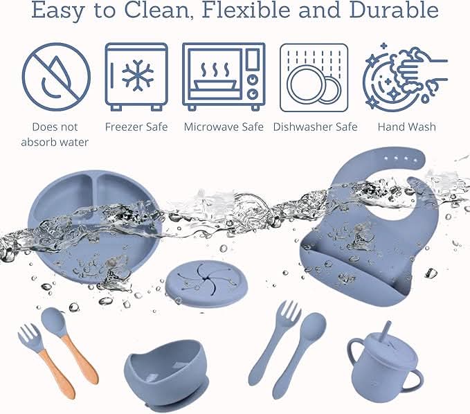 Food-Grade Silicone Baby Tableware Set – Bowls, Fork, Spoon, Bib & Partition Plate for Safe & Fun Mealtime 3 Smart Home, Kitchen & Everyday Gadgets | XTylr Food-Grade Silicone Baby Tableware Set – Bowls, Fork, Spoon, Bib & Partition Plate for Safe & Fun Mealtime - Image 3