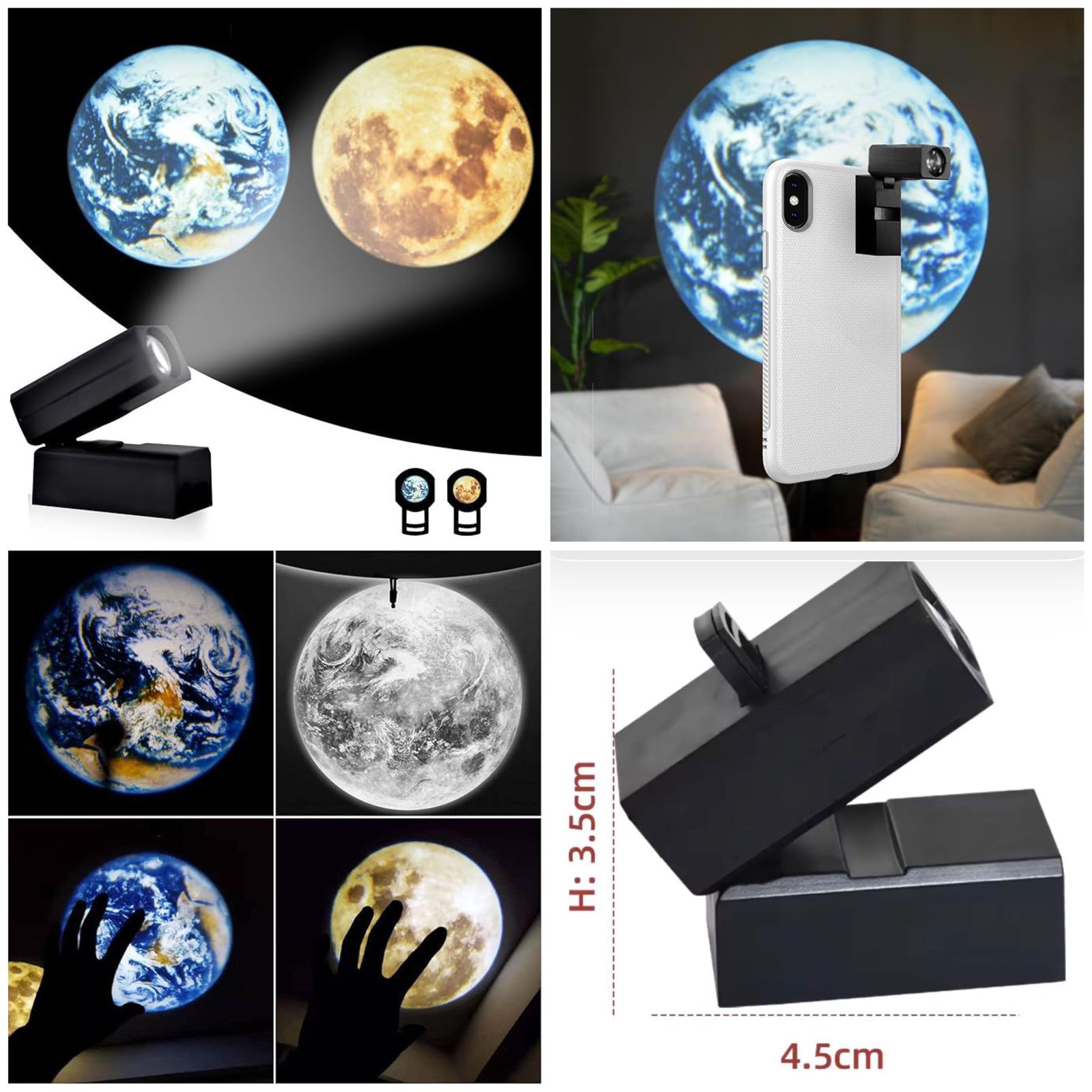 2-in-1 LED Earth & Moon Projector Lamp – Portable Night Light Wall Projection Lamp for Bedroom 3 Smart Home, Kitchen & Everyday Gadgets | XTylr 2-in-1 LED Earth & Moon Projector Lamp – Portable Night Light Wall Projection Lamp for Bedroom - Image 3