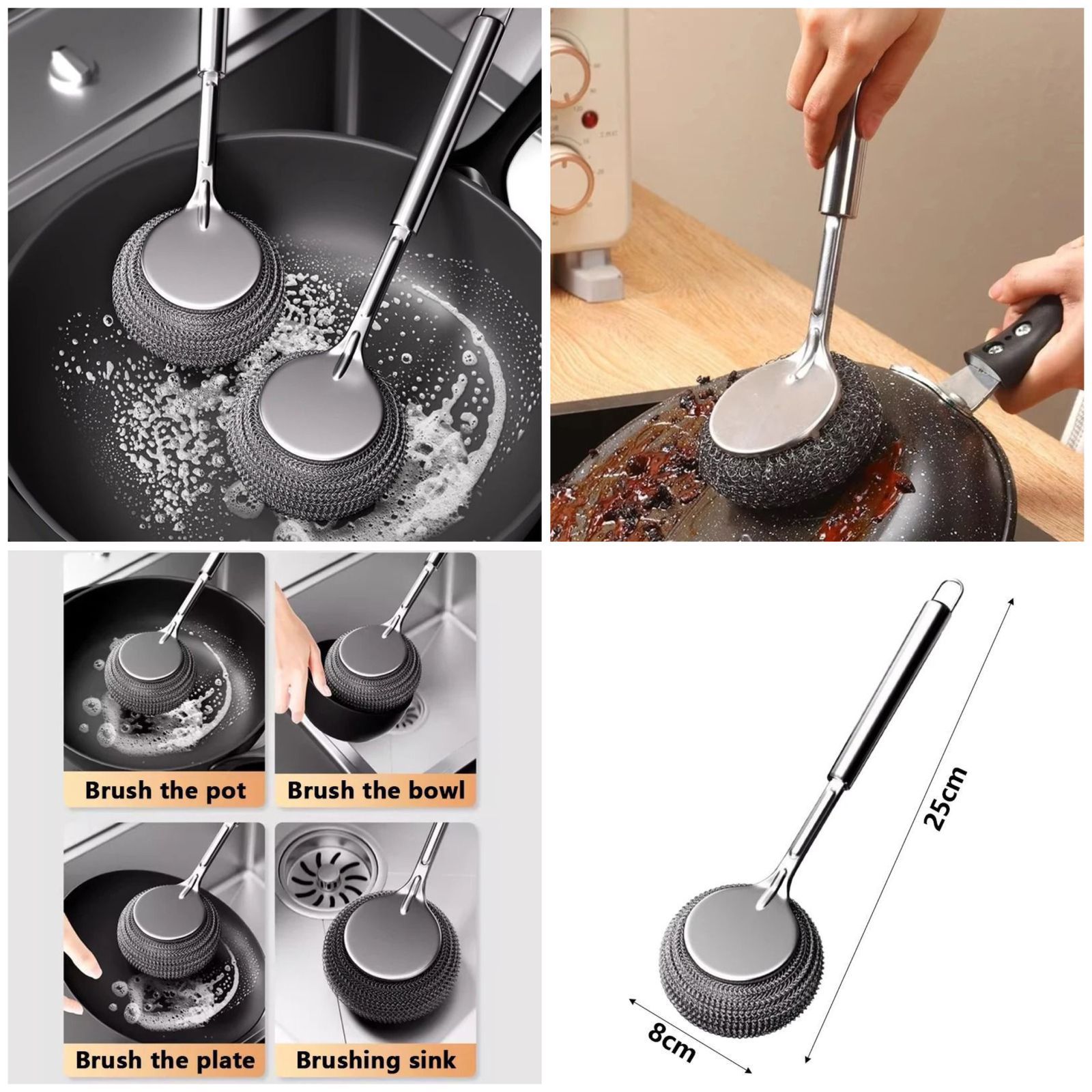 Stainless Steel Pot Dish Scrubber with Long Handle – Magic Cleaning Tool 2 Smart Home, Kitchen & Everyday Gadgets | XTylr Stainless Steel Pot Dish Scrubber with Long Handle – Magic Cleaning Tool - Image 2