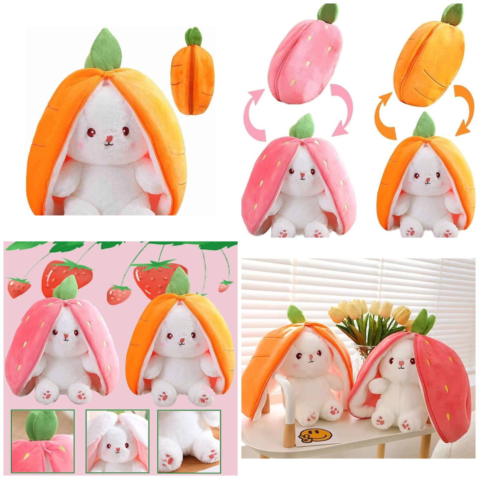 Reversible Bunny Carrot Plush Toy Pillow (18–20cm) – Cute Stuffed Animal with Zipper 2 Smart Home, Kitchen & Everyday Gadgets | XTylr Reversible Bunny Carrot Plush Toy Pillow (18–20cm) – Cute Stuffed Animal with Zipper - Image 2