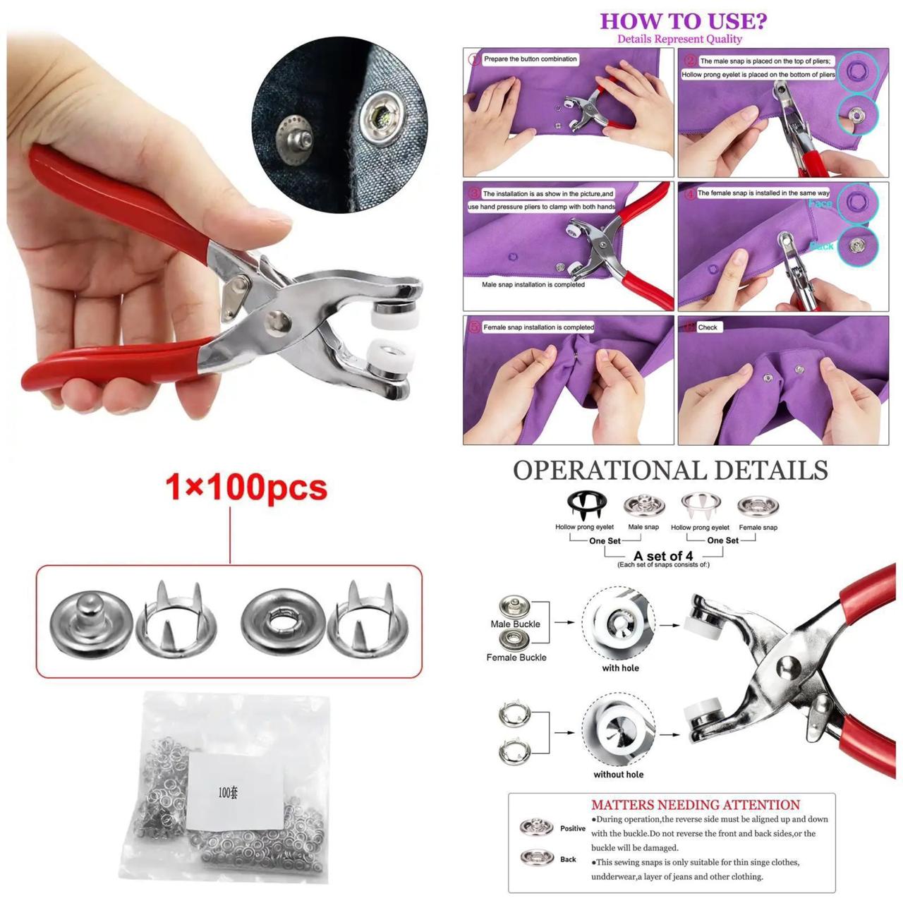 Pliers Button Press Tool Kit with 50 Metal Snap Buttons – Sewing-Free Fastener Tool for DIY & Garment Repair 5 Smart Home, Kitchen & Everyday Gadgets | XTylr Pliers Button Press Tool Kit with 50 Metal Snap Buttons – Sewing-Free Fastener Tool for DIY & Garment Repair - Image 5