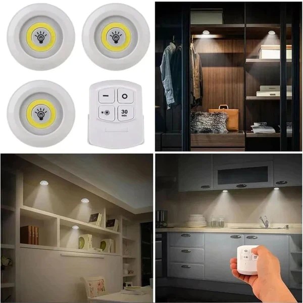Pack of 3 Tap LED Lights with Remote Control | Wireless Cabinet & Closet Lights 2 Smart Home, Kitchen & Everyday Gadgets | XTylr Pack of 3 Tap LED Lights with Remote Control | Wireless Cabinet & Closet Lights - Image 2